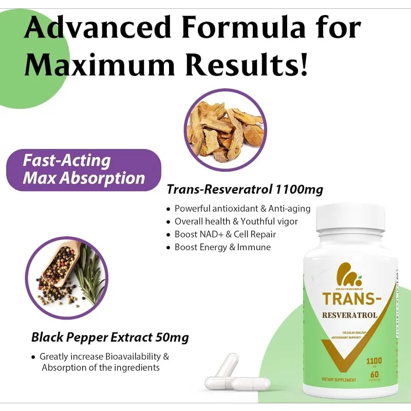 99% Resveratrol 1100mg Antioxi - огляд і ціна Resveratrol Capsule Anti Aging