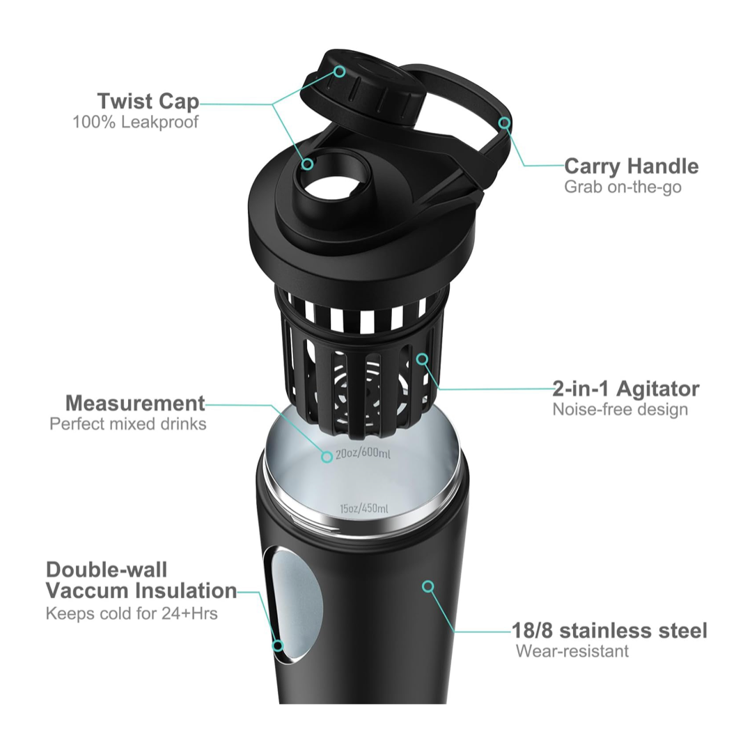 Portable 25oz Stainless Steel  - огляд і ціна Protein Shaker Bottle