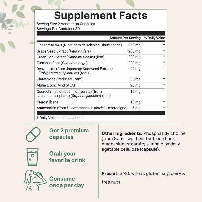 Extra Strength NAD Supplement  - огляд і ціна Resveratrol Capsule Anti Aging
